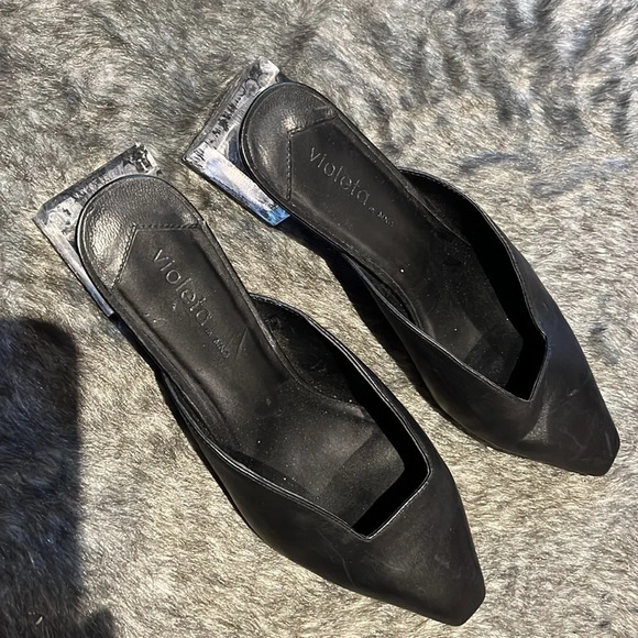 Mango Violeta black leather geometric  clear heels mules Sz 40 - Picture 12 of 16